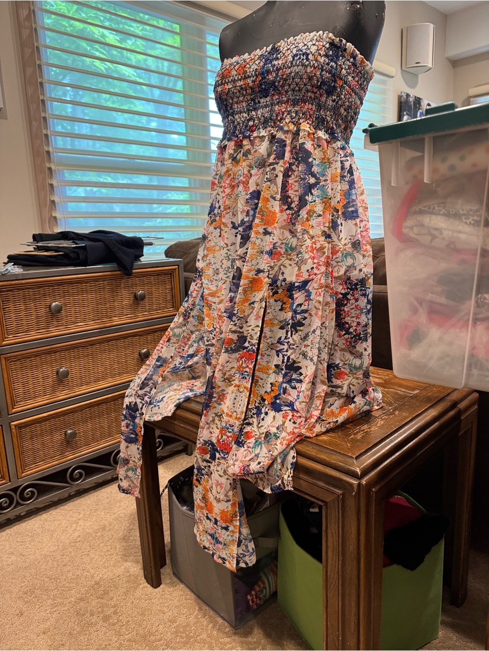 Rebecca Minkoff Strapless Floral Maxi Skirt in Navy, Orange, Pink, Cream